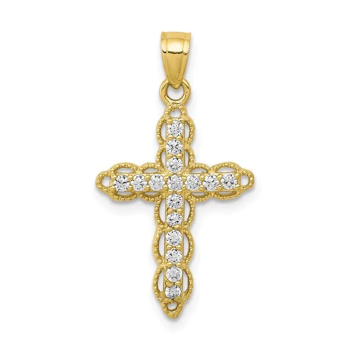 10k CZ Filigree Cross Pendant TreasureFineJewelers Necklaces