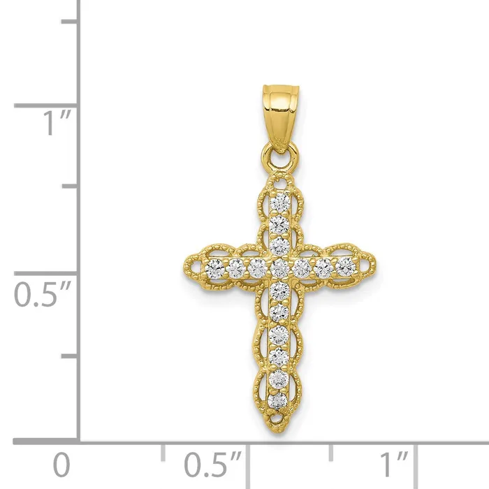 10k CZ Filigree Cross Pendant TreasureFineJewelers Necklaces