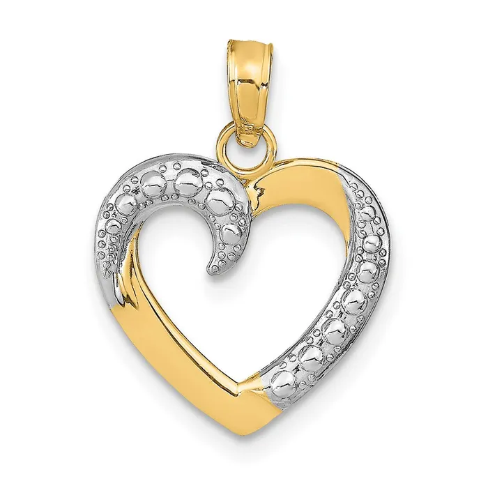 14K and White Rhodium Polished and Textured Heart Pendant TreasureFineJewelers Necklaces 14K and White Rhodium Polished and Textured Heart Pendant TreasureFineJewelers Necklaces