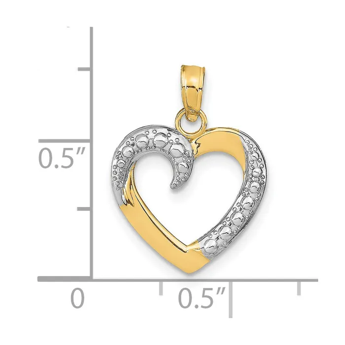 14K and White Rhodium Polished and Textured Heart Pendant TreasureFineJewelers Necklaces