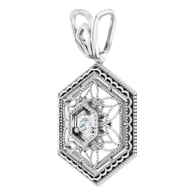 14K White Gold 03 CT Natural Diamond Filigree Pendant TreasureFineJewelers Necklaces