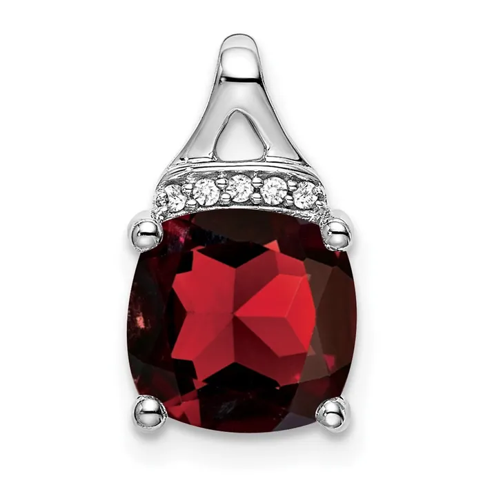 14k White Gold Cushion Garnet and Diamond Pendant TreasureFineJewelers Necklaces 14k White Gold Cushion Garnet and Diamond Pendant TreasureFineJewelers Necklaces