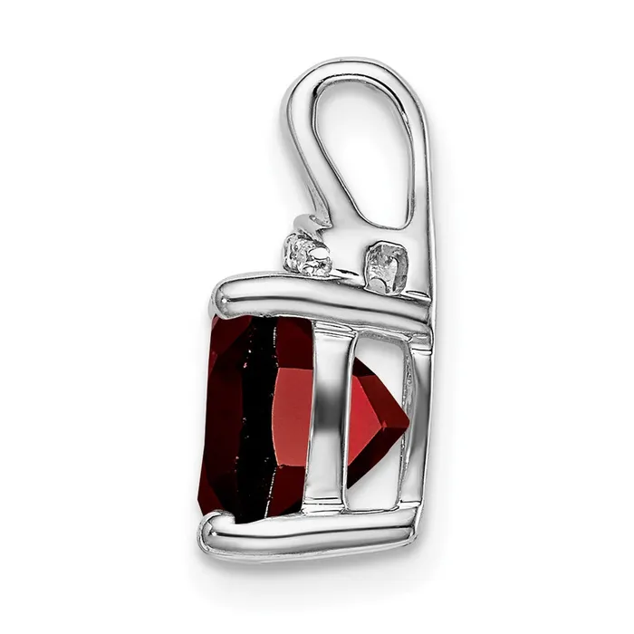 14k White Gold Cushion Garnet and Diamond Pendant TreasureFineJewelers Necklaces
