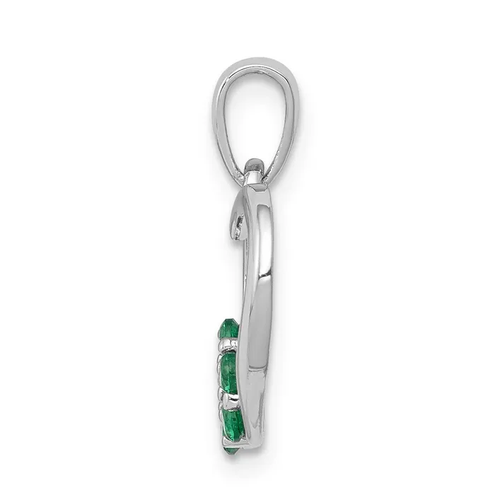 14k White Gold Diamond and Emerald Heart and Flower Pendant TreasureFineJewelers Necklaces