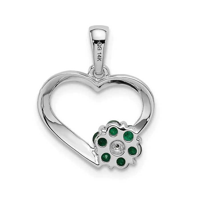 14k White Gold Diamond and Emerald Heart and Flower Pendant TreasureFineJewelers Necklaces