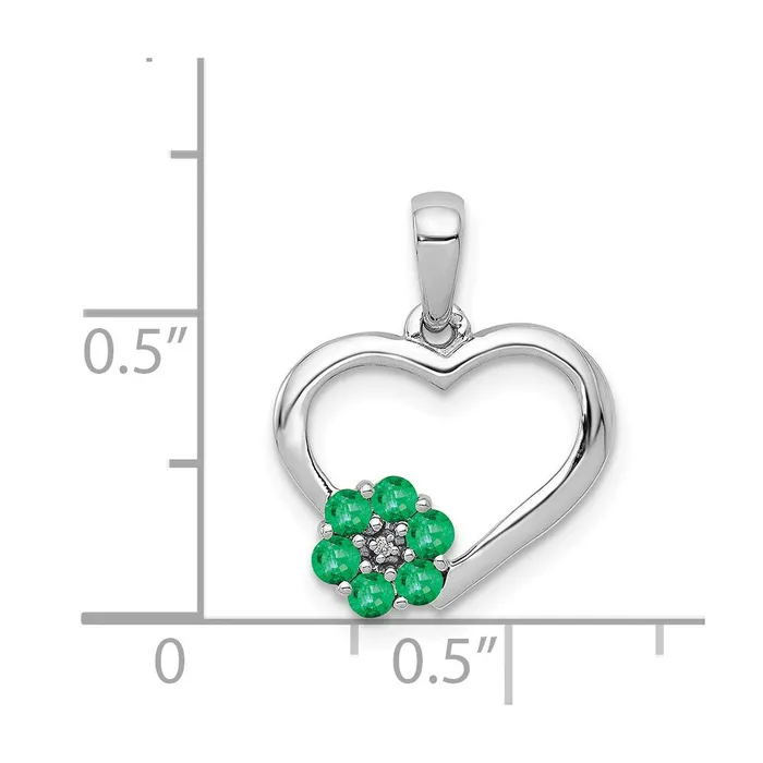 14k White Gold Diamond and Emerald Heart and Flower Pendant TreasureFineJewelers Necklaces