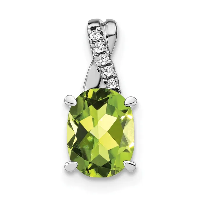 14k White Gold Oval Peridot and Diamond Pendant TreasureFineJewelers Necklaces 14k White Gold Oval Peridot and Diamond Pendant TreasureFineJewelers Necklaces