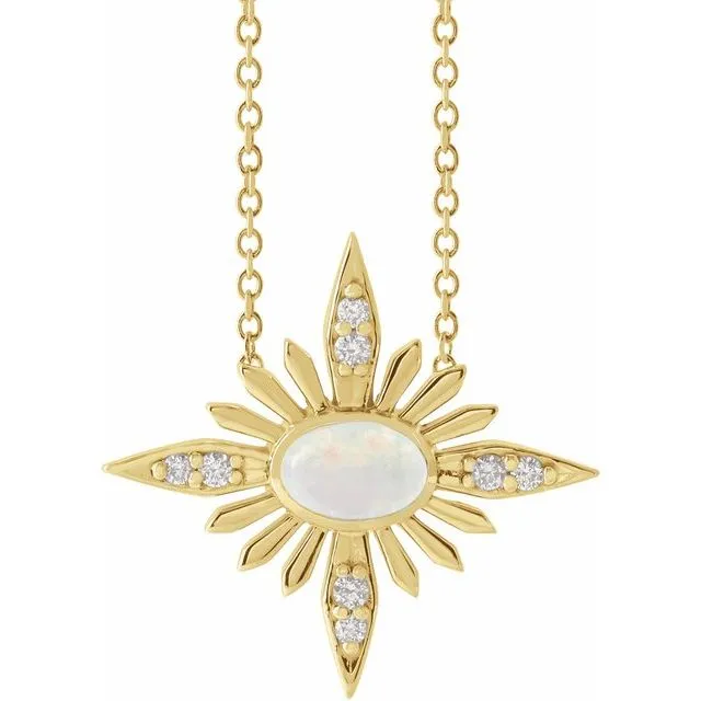 14K Yellow Gold Natural White Gold Ethiopian Opal 08 CTW Natural Diamond Celestial 1618 Necklace TreasureFineJewelers Necklaces 14K Yellow Gold Natural White Gold Ethiopian Opal 08 CTW Natural Diamond Celestial 1618 Necklace TreasureFineJewelers Necklaces