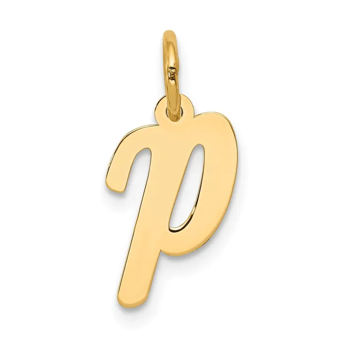 Charm Necklaces TreasureFineJewelers 10k Yellow Gold Small Script Initial P Charm