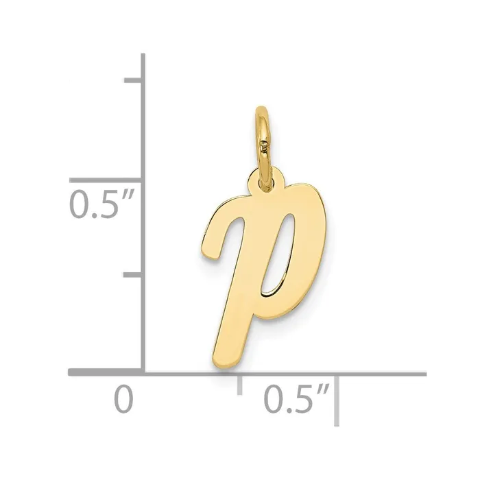Charm Necklaces TreasureFineJewelers 10k Yellow Gold Small Script Initial P Charm