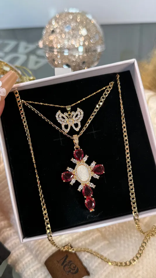 MP Jewelry Necklaces Crimson Butterfly Cross Necklace Set