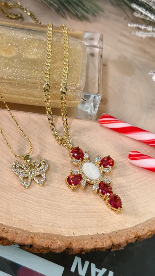 MP Jewelry Necklaces Crimson Butterfly Cross Necklace Set