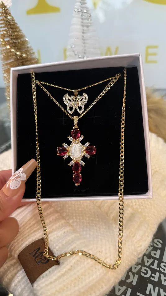MP Jewelry Necklaces Crimson Butterfly Cross Necklace Set