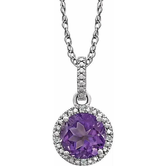 Necklaces Sterling Silver Amethyst 01 CTW Diamond 18 Necklace TreasureFineJewelers Necklaces Sterling Silver Amethyst 01 CTW Diamond 18 Necklace TreasureFineJewelers