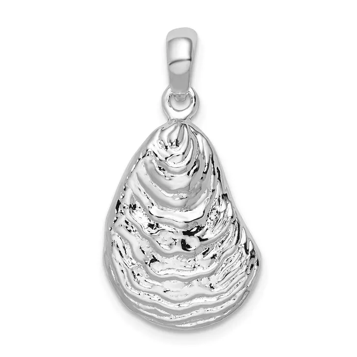 Necklaces Sterling Silver PolishedTextured 3D Oyster Shell Pendant TreasureFineJewelers Necklaces Sterling Silver PolishedTextured 3D Oyster Shell Pendant TreasureFineJewelers