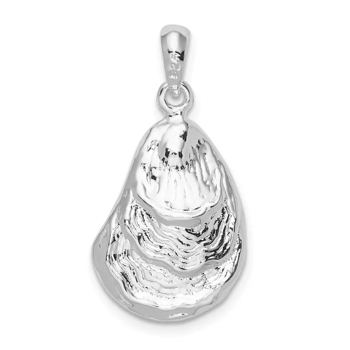 Necklaces Sterling Silver PolishedTextured 3D Oyster Shell Pendant TreasureFineJewelers