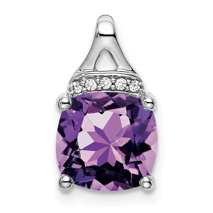 Necklaces TreasureFineJewelers 14k White Gold Cushion Amethyst and Diamond Pendant Necklaces TreasureFineJewelers 14k White Gold Cushion Amethyst and Diamond Pendant