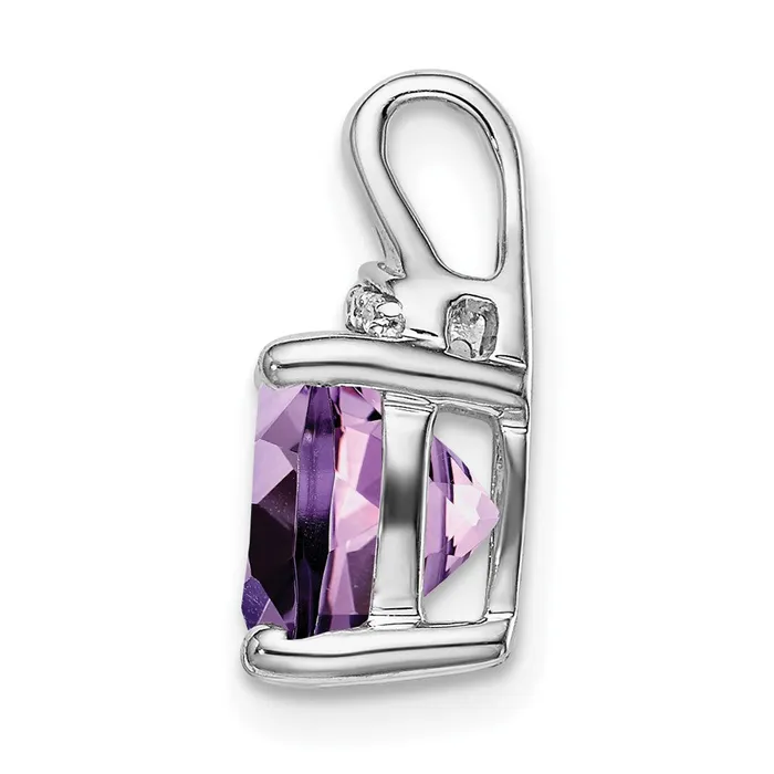 Necklaces TreasureFineJewelers 14k White Gold Cushion Amethyst and Diamond Pendant