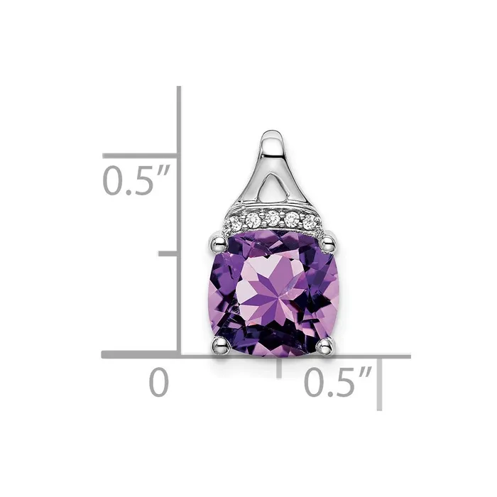 Necklaces TreasureFineJewelers 14k White Gold Cushion Amethyst and Diamond Pendant