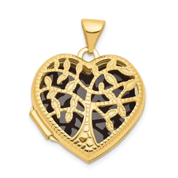 Necklaces TreasureFineJewelers 14k Yellow Gold 18mm Tree Heart Locket