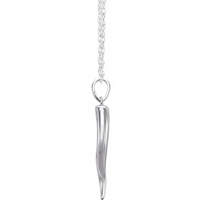 Necklaces TreasureFineJewelers Sterling Silver 2575 x 53 mm Italian Horn 1618 Necklace