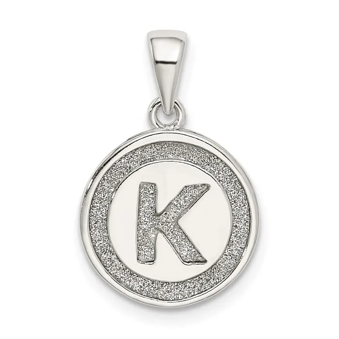 Necklaces TreasureFineJewelers Sterling Silver Glitter Enamel Letter K Initial Circle Pendant Necklaces TreasureFineJewelers Sterling Silver Glitter Enamel Letter K Initial Circle Pendant