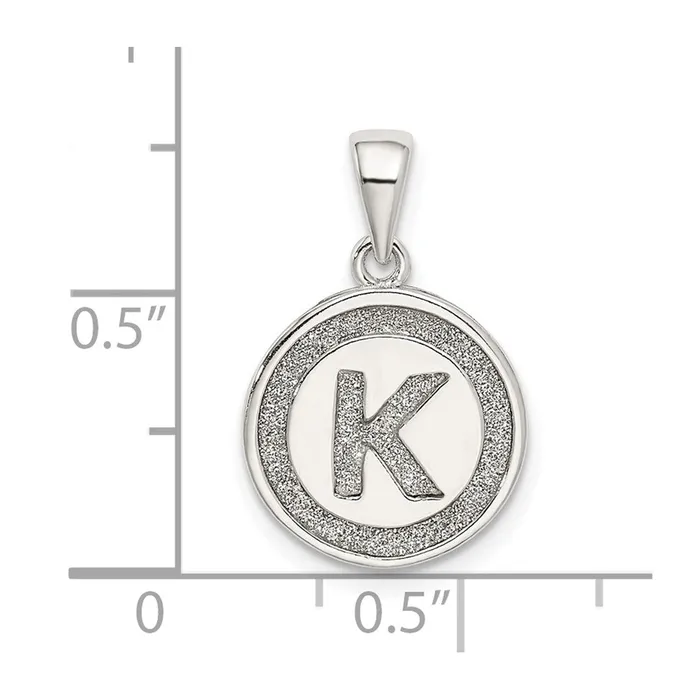 Necklaces TreasureFineJewelers Sterling Silver Glitter Enamel Letter K Initial Circle Pendant