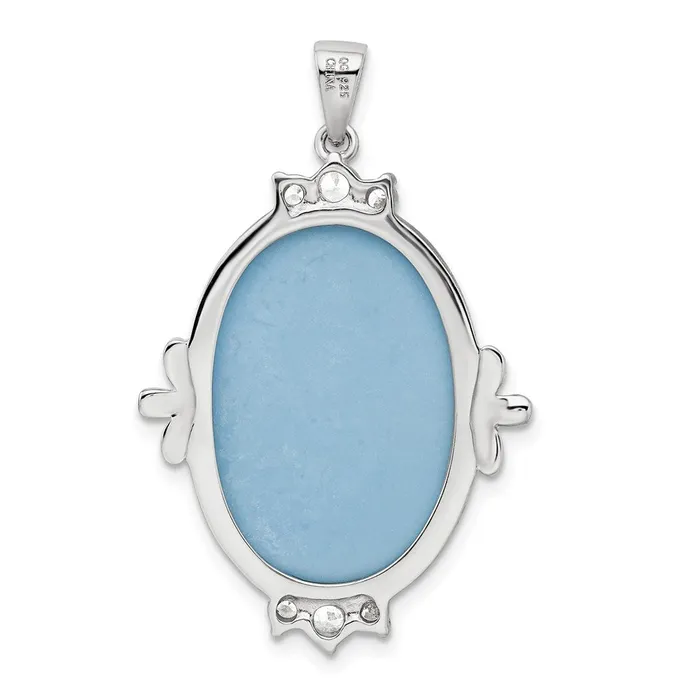 Necklaces TreasureFineJewelers Sterling Silver Rhodiumplated Blue Plastic Cameo with CZ accents Pendant