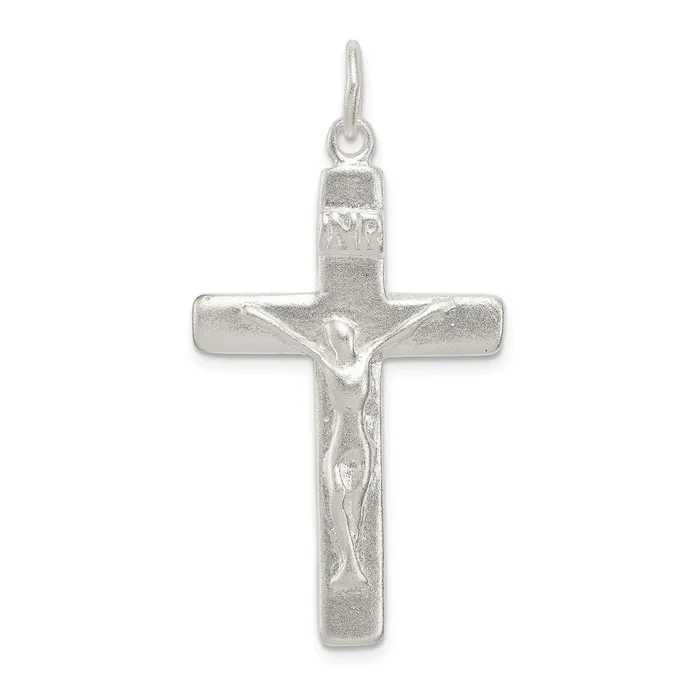 Necklaces TreasureFineJewelers Sterling Silver Satin INRI Crucifix Pendant Necklaces TreasureFineJewelers Sterling Silver Satin INRI Crucifix Pendant