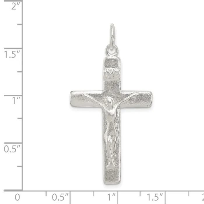 Necklaces TreasureFineJewelers Sterling Silver Satin INRI Crucifix Pendant