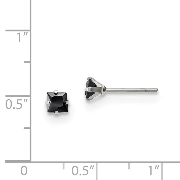 Stainless Steel Polished 4mm Black Square CZ Stud Post Earrings TreasureFineJewelers Earrings