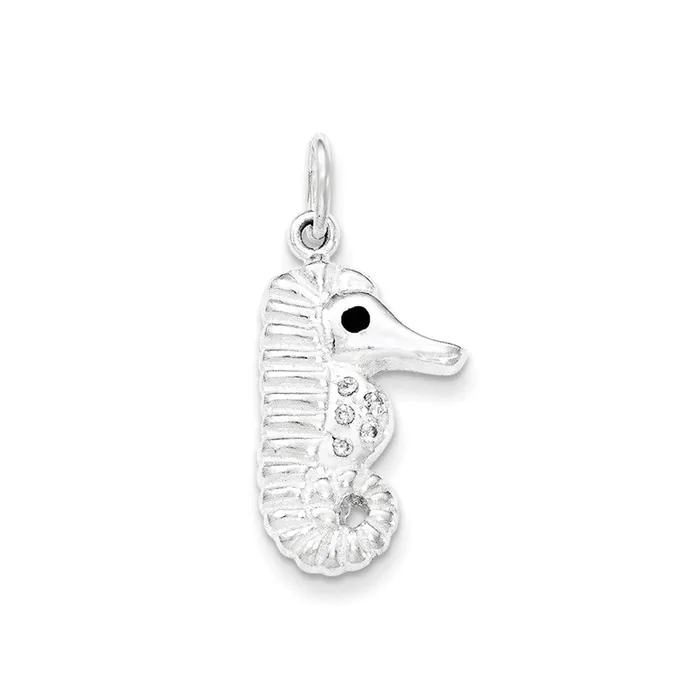 Sterling Silver Polished Black CZ Seahorse Pendant TreasureFineJewelers Necklaces Sterling Silver Polished Black CZ Seahorse Pendant TreasureFineJewelers Necklaces
