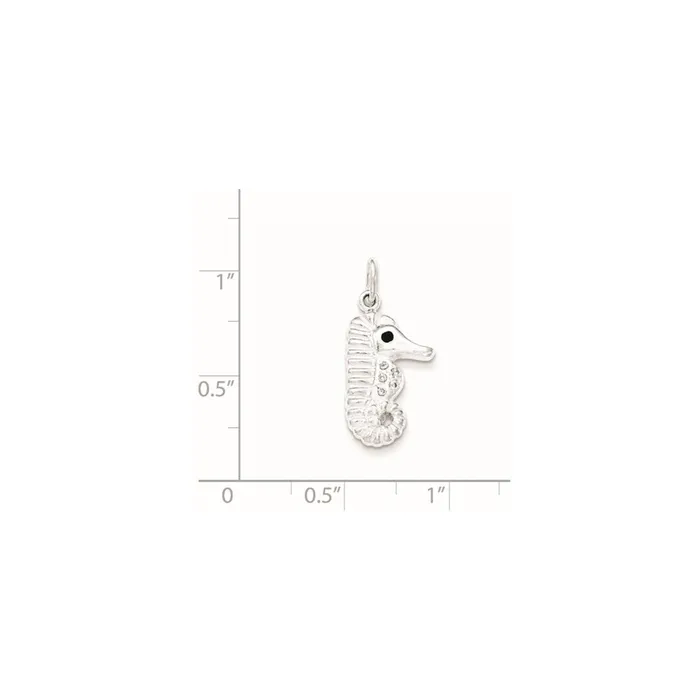 Sterling Silver Polished Black CZ Seahorse Pendant TreasureFineJewelers Necklaces