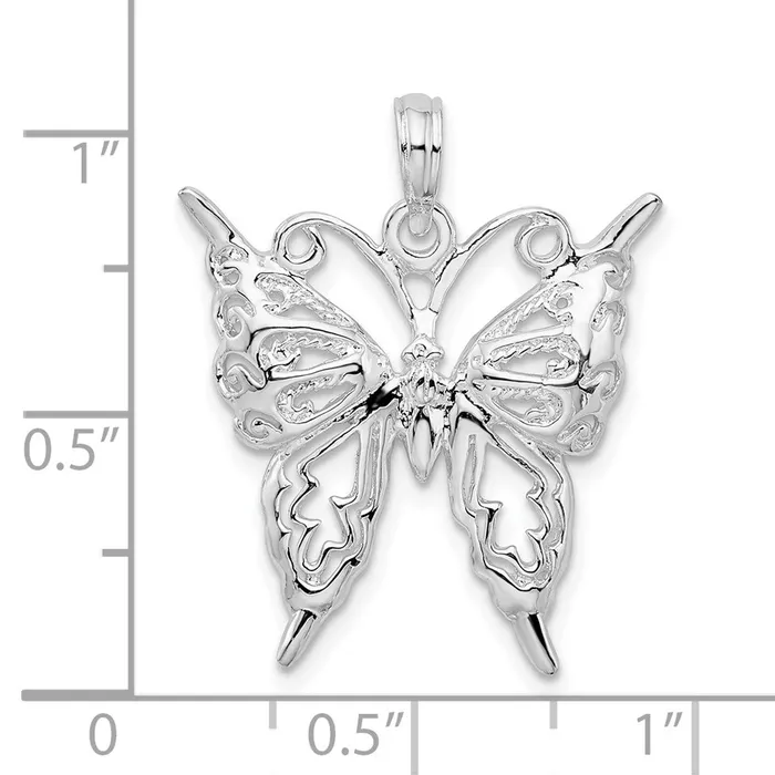 Sterling Silver Polished Cutout Butterfly Pendant TreasureFineJewelers Necklaces