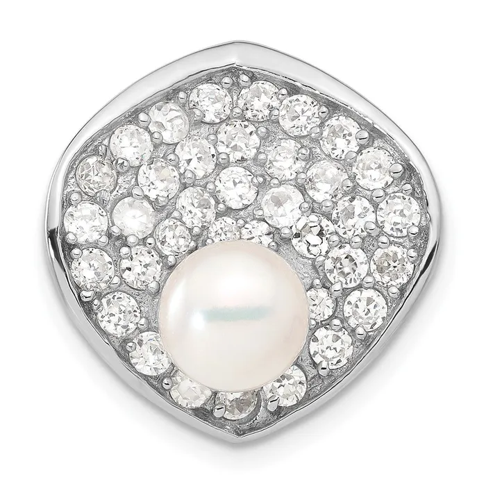 Sterling Silver Simulated Pearl CZ Slide Pendant TreasureFineJewelers Necklaces Sterling Silver Simulated Pearl CZ Slide Pendant TreasureFineJewelers Necklaces