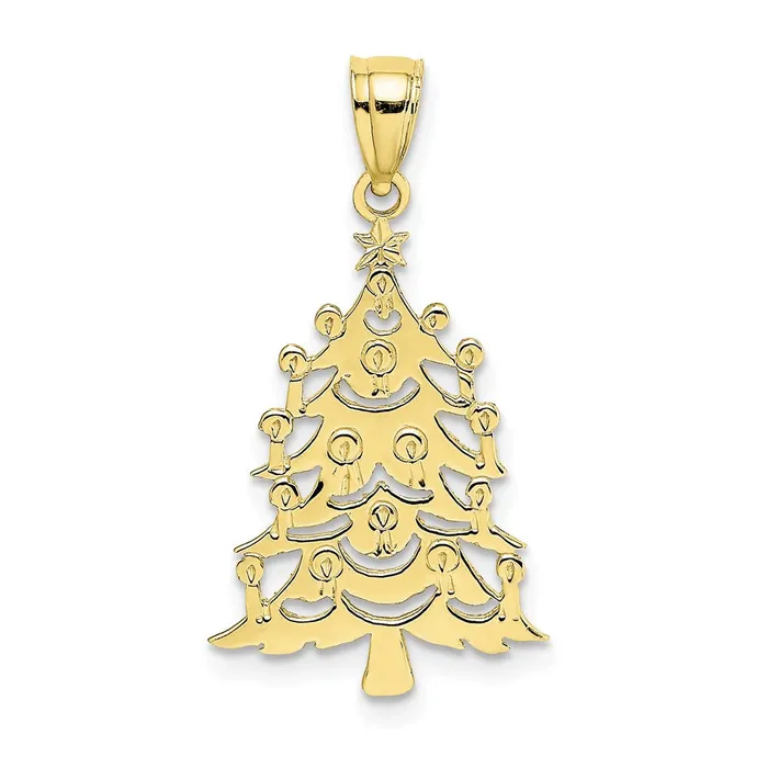 TreasureFineJewelers 10K Polished Christmas Tree Pendant Necklaces