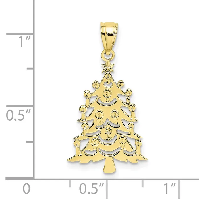 TreasureFineJewelers 10K Polished Christmas Tree Pendant Necklaces