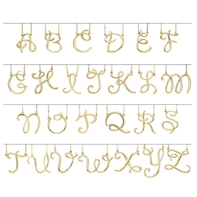TreasureFineJewelers 14K Rose Gold Script Initial A Necklace Center Necklaces