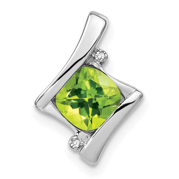 TreasureFineJewelers 14k White Gold Peridot and Diamond Pendant Necklaces TreasureFineJewelers 14k White Gold Peridot and Diamond Pendant Necklaces