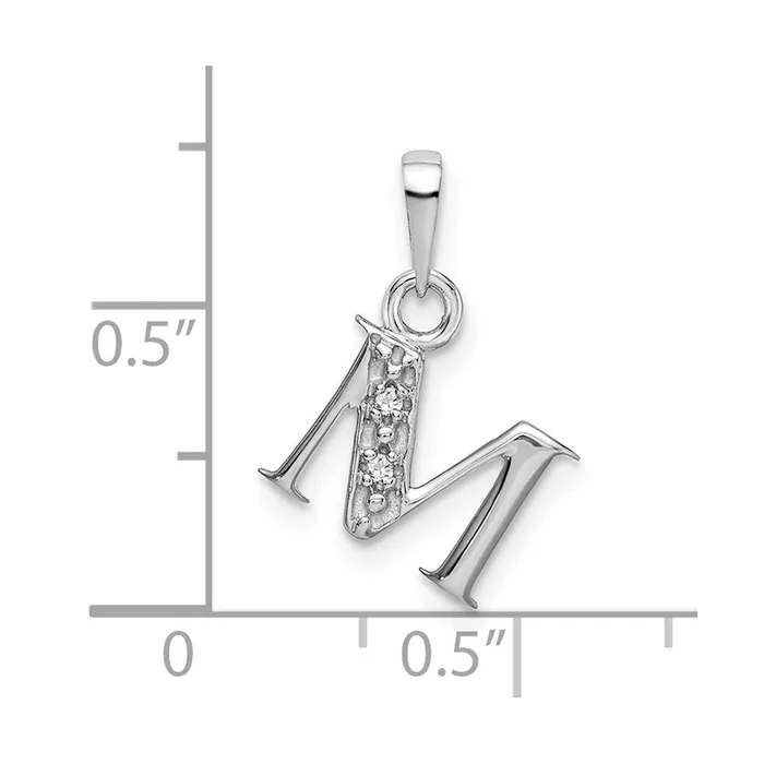 TreasureFineJewelers 14k White Gold Rhodiumplated Diamond Letter M Initial Pendant Necklaces