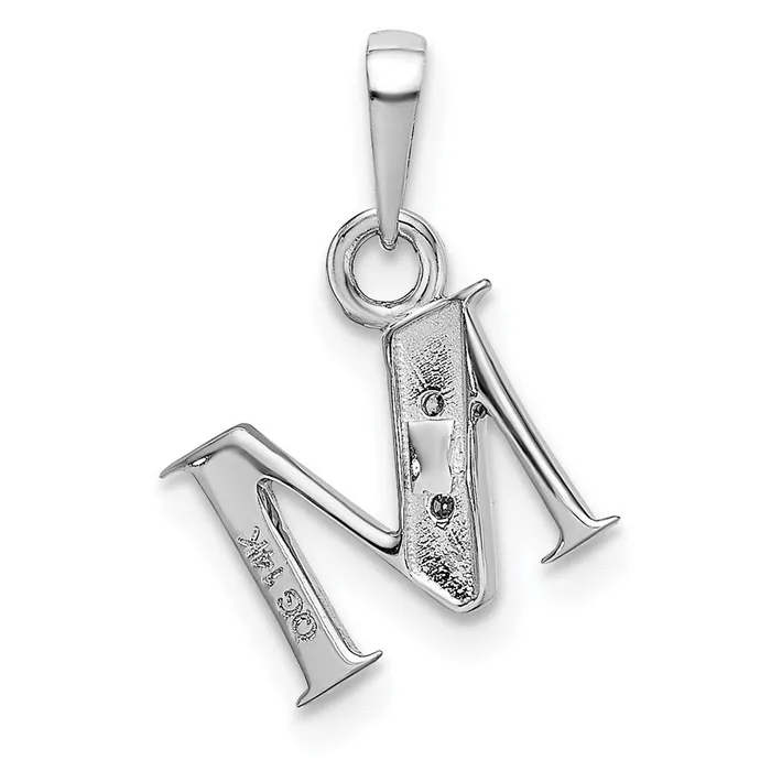 TreasureFineJewelers 14k White Gold Rhodiumplated Diamond Letter M Initial Pendant Necklaces