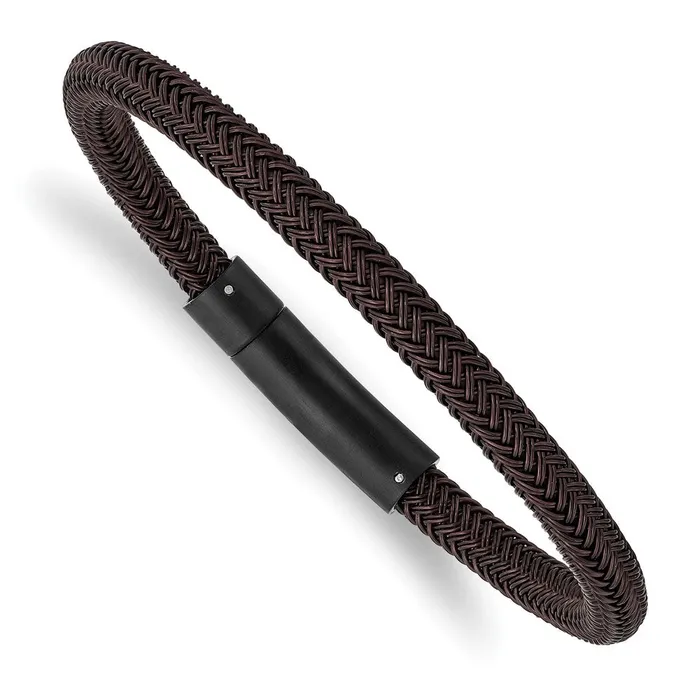 TreasureFineJewelers Bracelets Chisel Stainless Steel Brushed and Polished Black and Brown Wire 825 inch Bracelet