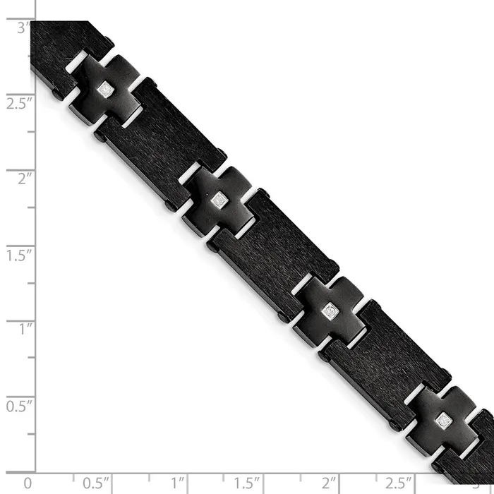TreasureFineJewelers Bracelets Chisel Stainless Steel Brushed and Polished Black IPplated with CZ 825 inch Link Bracelet