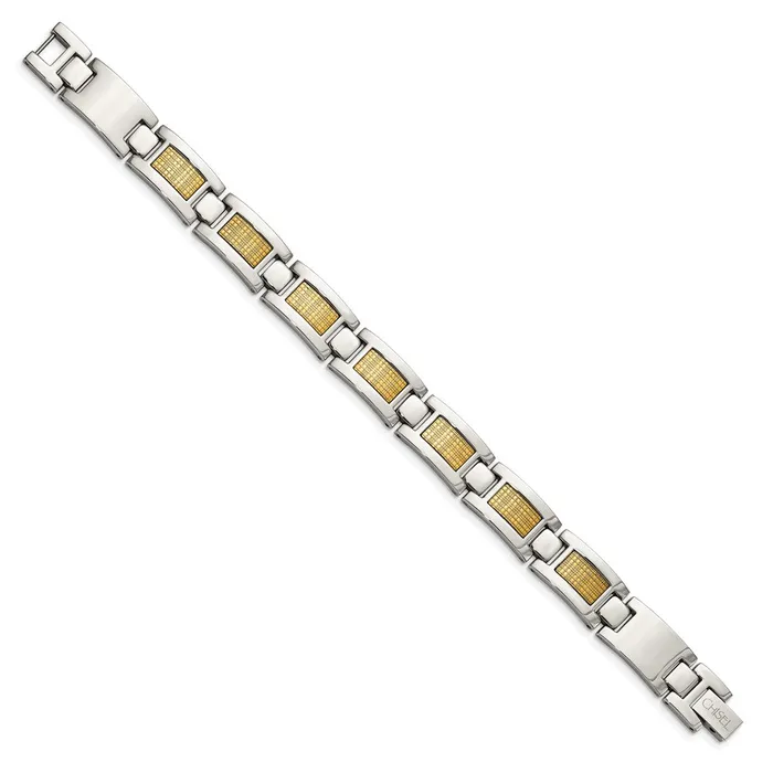 TreasureFineJewelers Bracelets Chisel Stainless Steel Polished with 18k Gold Foil Inlay 825 inch Link Bracelet