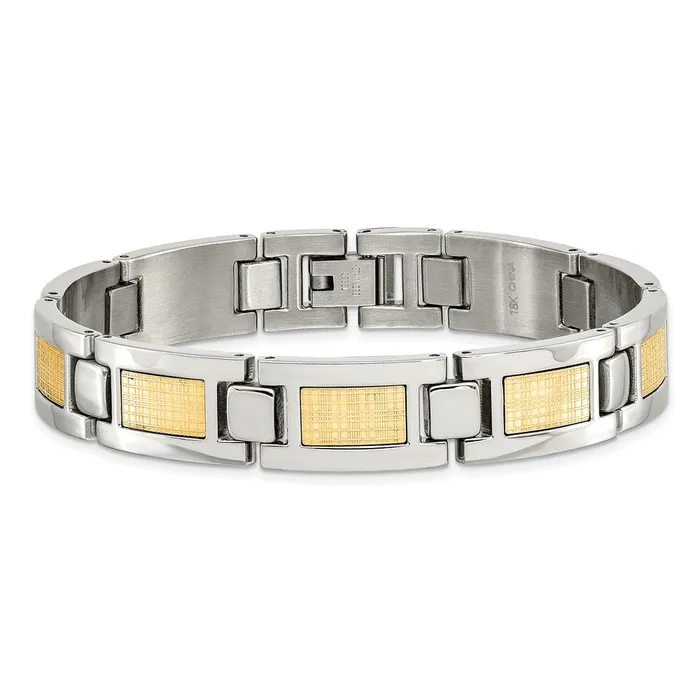 TreasureFineJewelers Bracelets Chisel Stainless Steel Polished with 18k Gold Foil Inlay 825 inch Link Bracelet