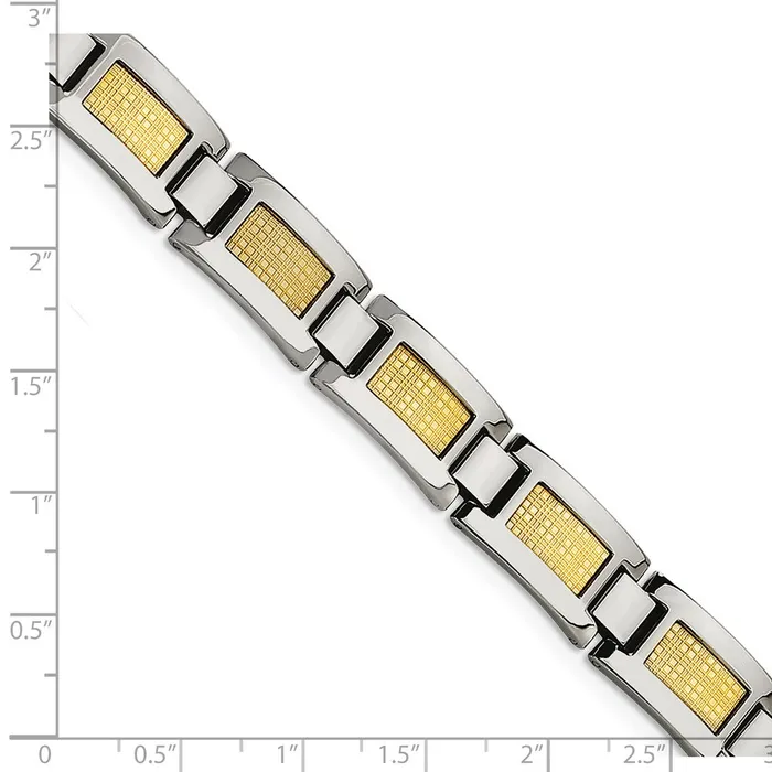 TreasureFineJewelers Bracelets Chisel Stainless Steel Polished with 18k Gold Foil Inlay 825 inch Link Bracelet
