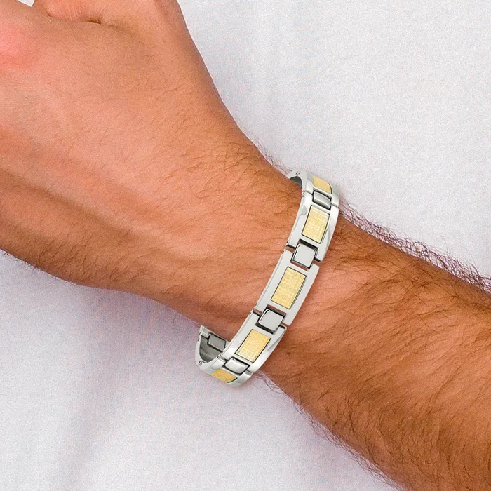 TreasureFineJewelers Bracelets Chisel Stainless Steel Polished with 18k Gold Foil Inlay 825 inch Link Bracelet