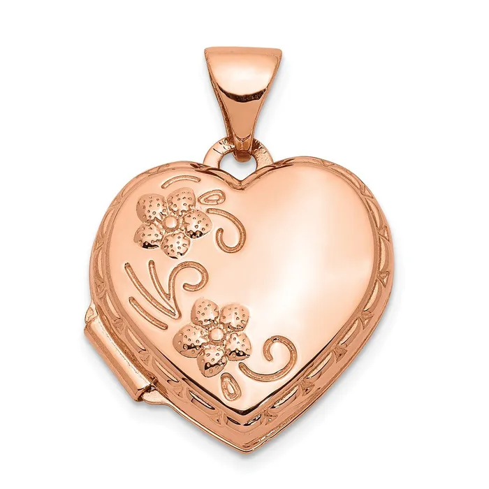TreasureFineJewelers Necklaces 14k Rose Gold 15mm Reversible Heart Locket TreasureFineJewelers Necklaces 14k Rose Gold 15mm Reversible Heart Locket