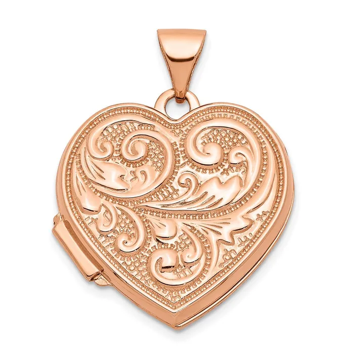 TreasureFineJewelers Necklaces 14k Rose Gold 18mm Scrolled Love You Always Heart Locket TreasureFineJewelers Necklaces 14k Rose Gold 18mm Scrolled Love You Always Heart Locket