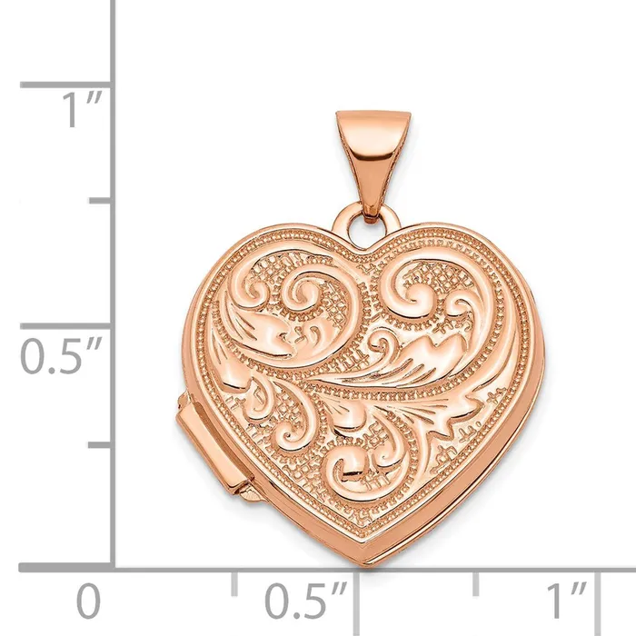 TreasureFineJewelers Necklaces 14k Rose Gold 18mm Scrolled Love You Always Heart Locket